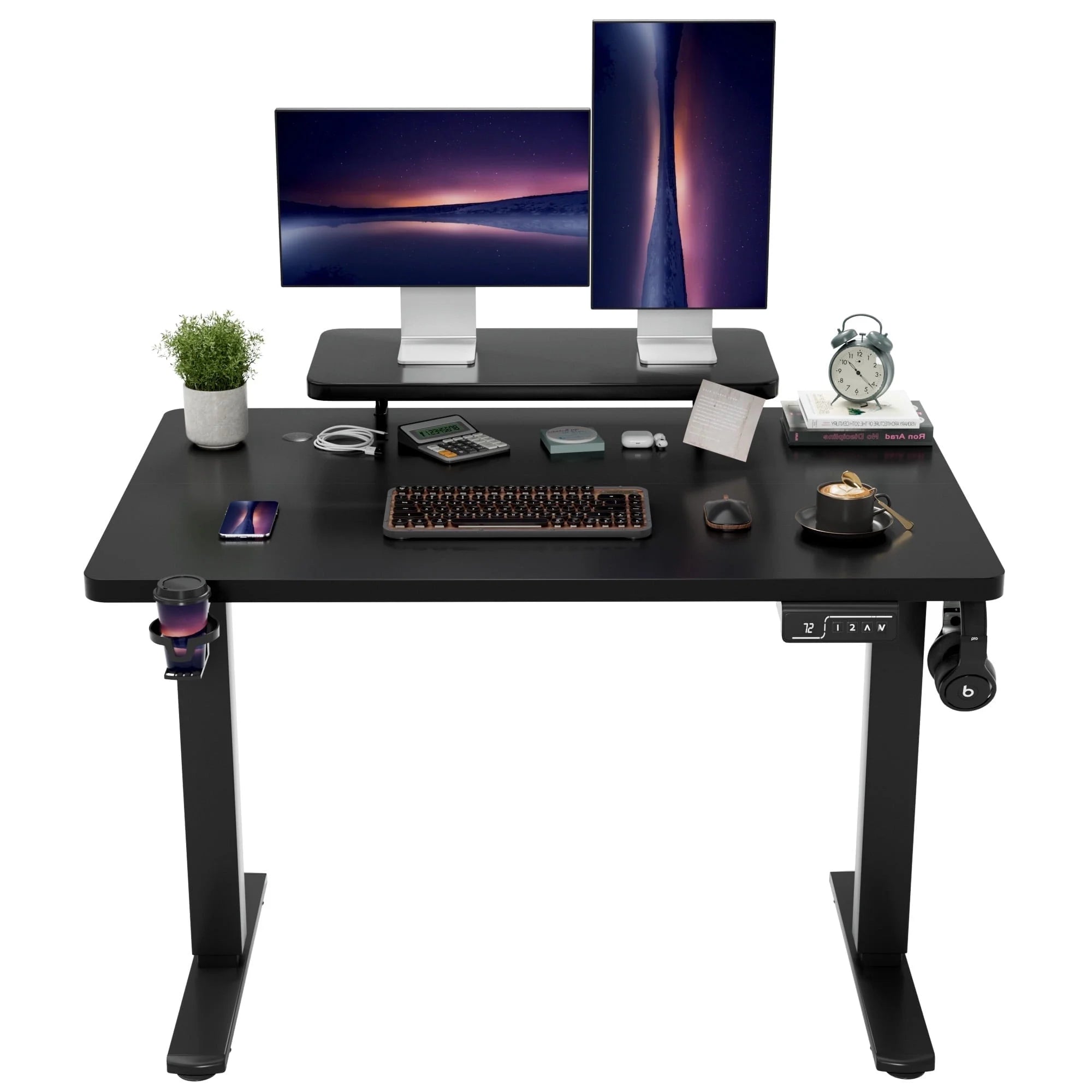 47" Wide Home Office Electric Height Adjustable Standing Desk Lifting Range 28~46" Computer Desk with Monitor Stand,Black