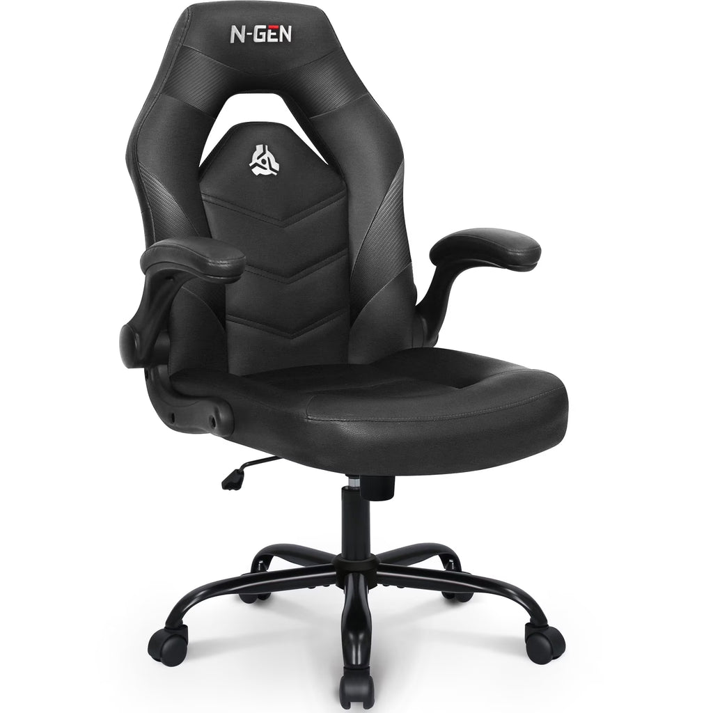 Level up your gaming setup with the N-GEN Black Gaming Chair! 🎮🖥️ Ergonomic design, flip-up armrests, and sleek PU leather make it the ultimate desk chair for gamers and professionals alike! #GamingChair #ErgonomicDesign #OfficeStyle