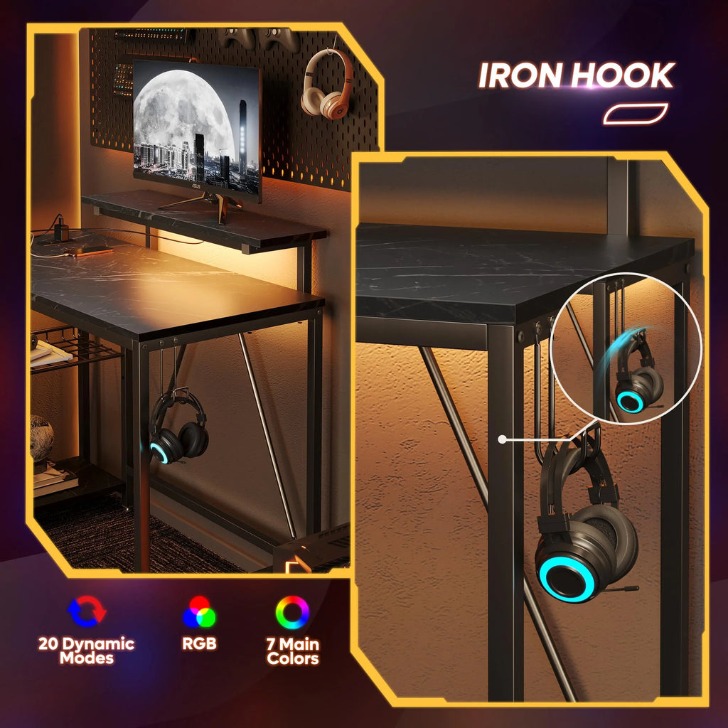 Level up your gaming setup with this sleek 42" Reversible L-Shaped Desk! 🌟 Featuring power outlets, LED lights, a monitor stand, and headset hooks, it's perfect for small spaces, bedrooms, and home offices! 🖤✨ #GamingDesk #HomeOffice #SmallSpaceLiving