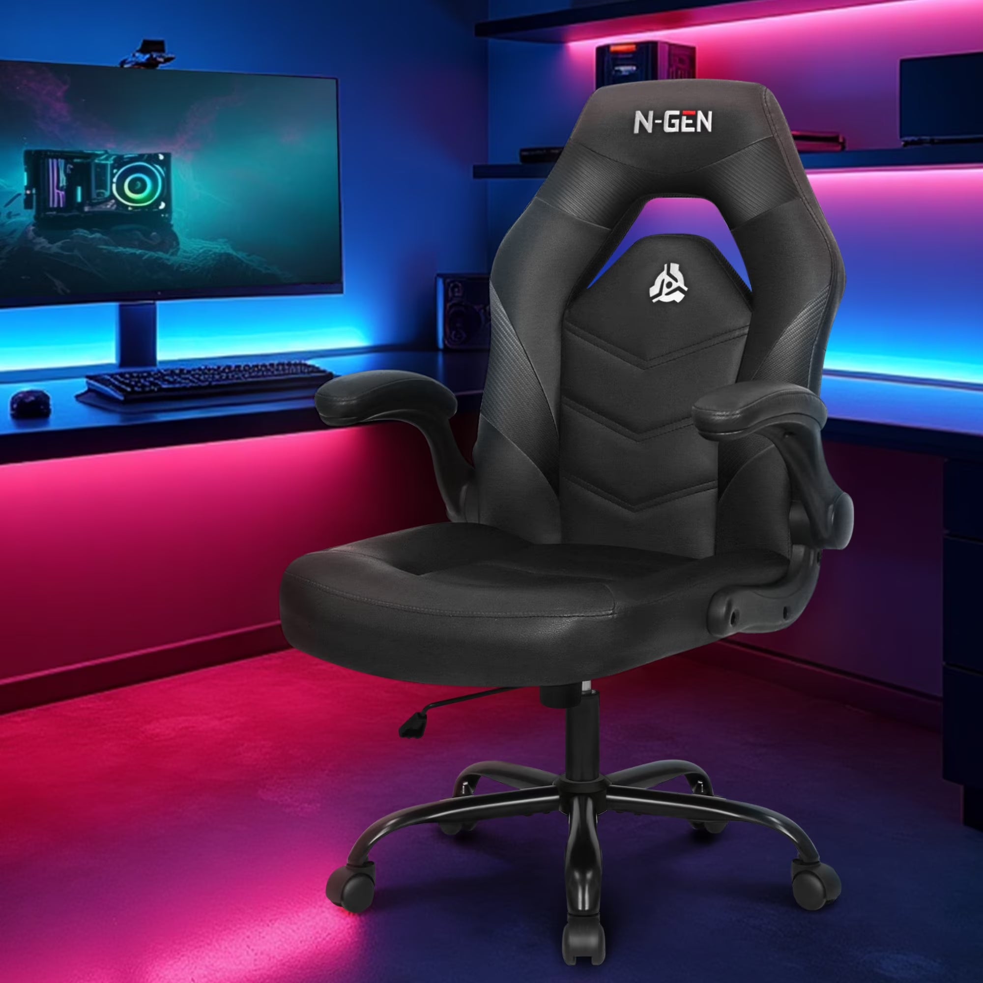 Level up your gaming setup with the N-GEN Black Gaming Chair! 🎮🖥️ Ergonomic design, flip-up armrests, and sleek PU leather make it the ultimate desk chair for gamers and professionals alike! #GamingChair #ErgonomicDesign #OfficeStyle