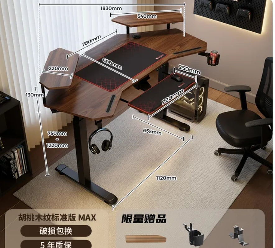 Aero Gaming Desk with Led Lights, 72" Large Wing-Shaped Studio Desk W Keyboard Tray Monitor Stand Dual Headphon