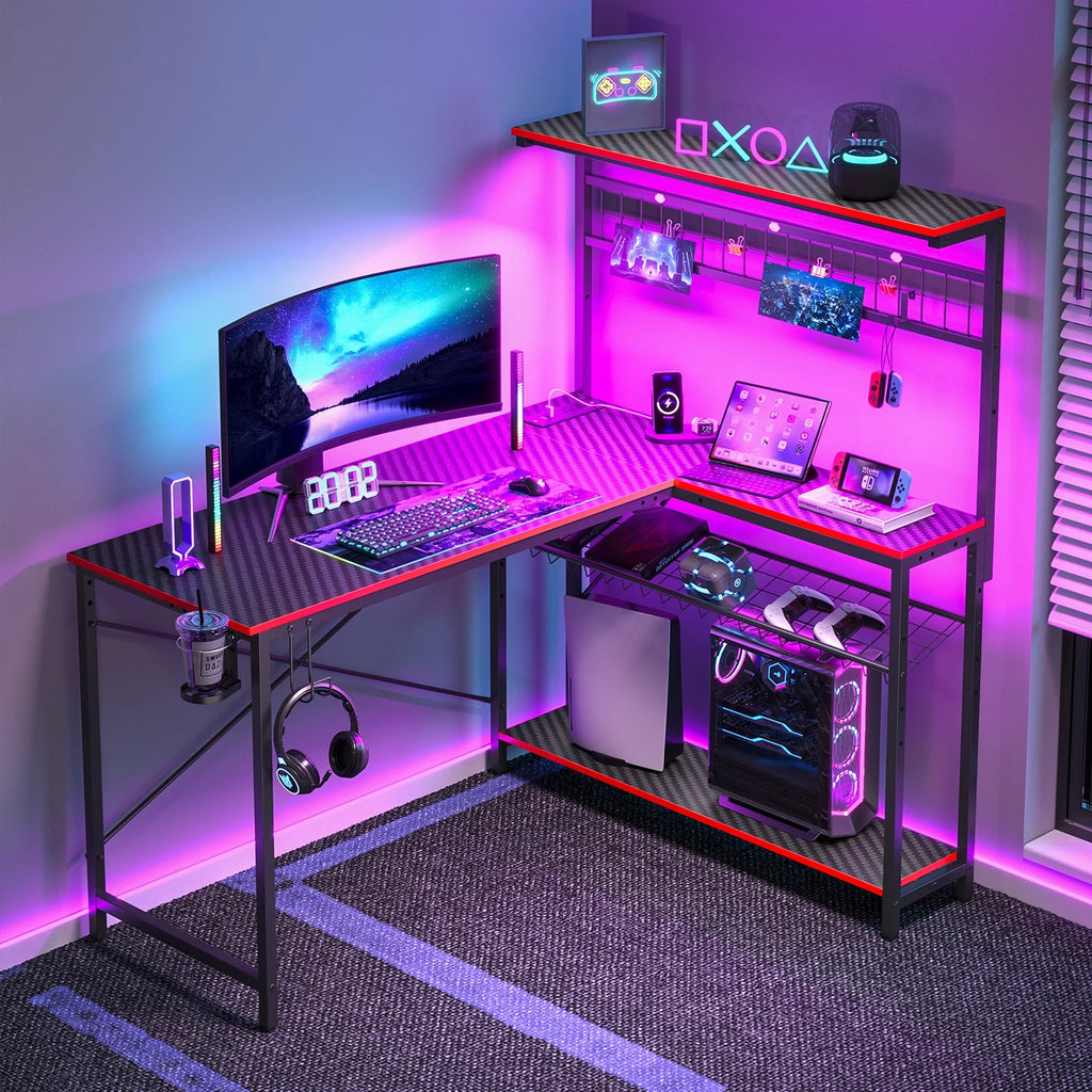 Level Up Your Gaming Setup! 🎮🖥️ Check out this sleek 51" L-Shaped Desk with Power Outlets & LED Lighting! Perfect for gamers and home office warriors! 🖤 #GamingDesk #HomeOffice #GamerEssentials