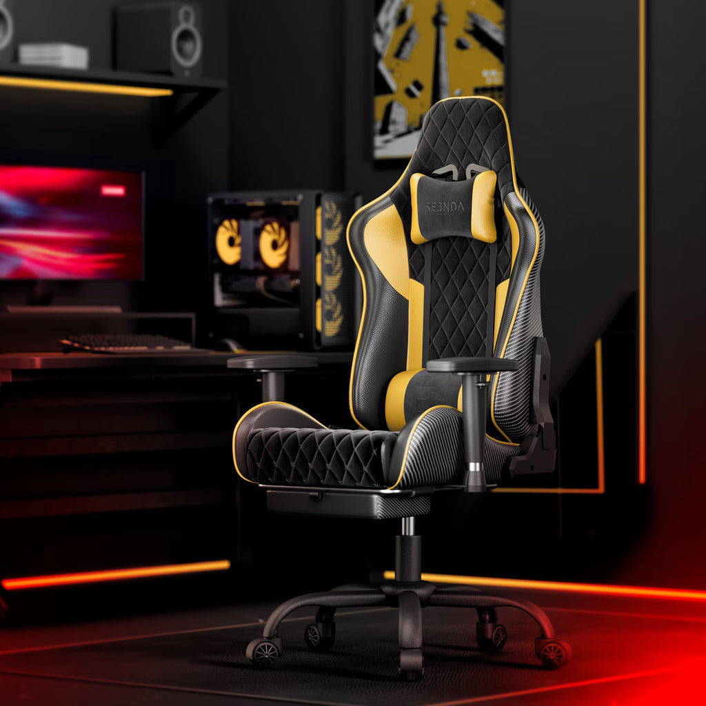 Gcpro-10 Big and Tall Gaming Chair, All-In-One Comfort Featuring a Retractable Footrest, High-Back Ergonomic Design, and Fully Adjustable Lumbar & Head Support