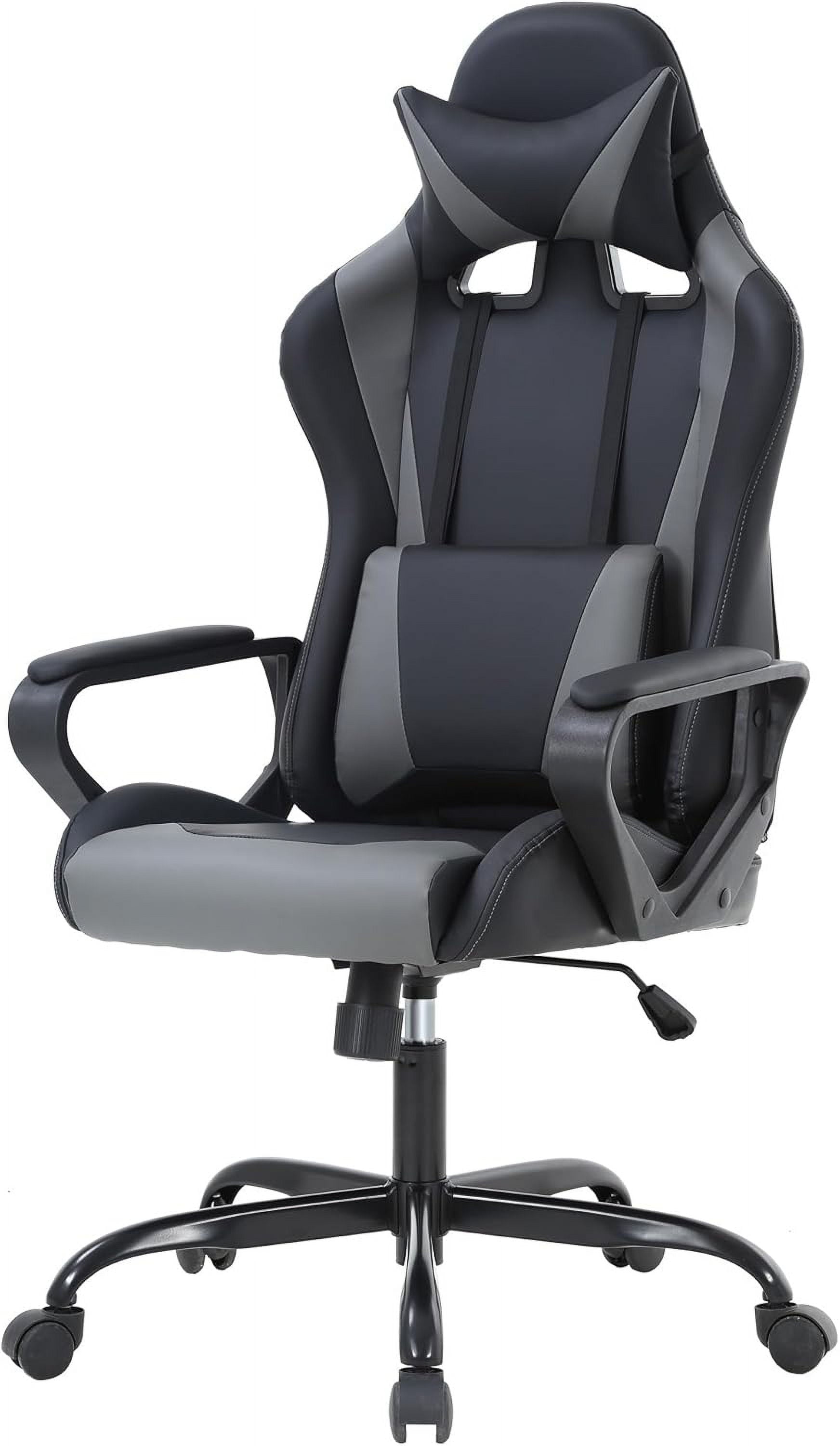 Racing Style Gaming Chair with Adjustable Pillows and Reclining Backrest for Unisex Gamers(Gray)