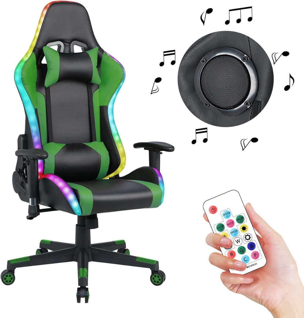 Level Up Your Gaming Setup! 🎮✨ Check Out This RGB LED Gaming Chair with Built-in Speakers, Perfect for Epic Gaming Sessions! 🪑💚 #GamingChair #GamerLife