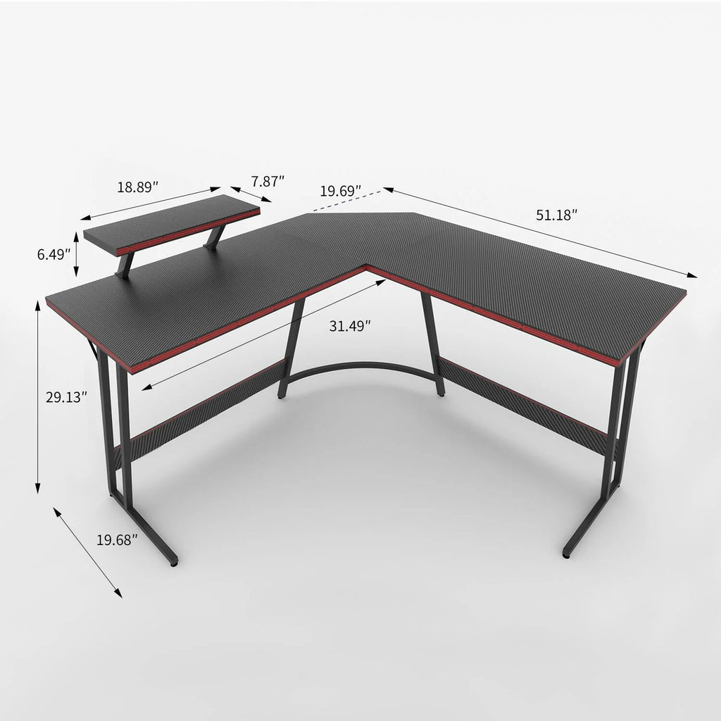 Level up your gaming setup with this sleek 51.2" L-Shaped Carbon Fiber Gaming Desk! Perfect for your corner space in stylish black! 🖤🎮 #GamingDesk #GamerSetup