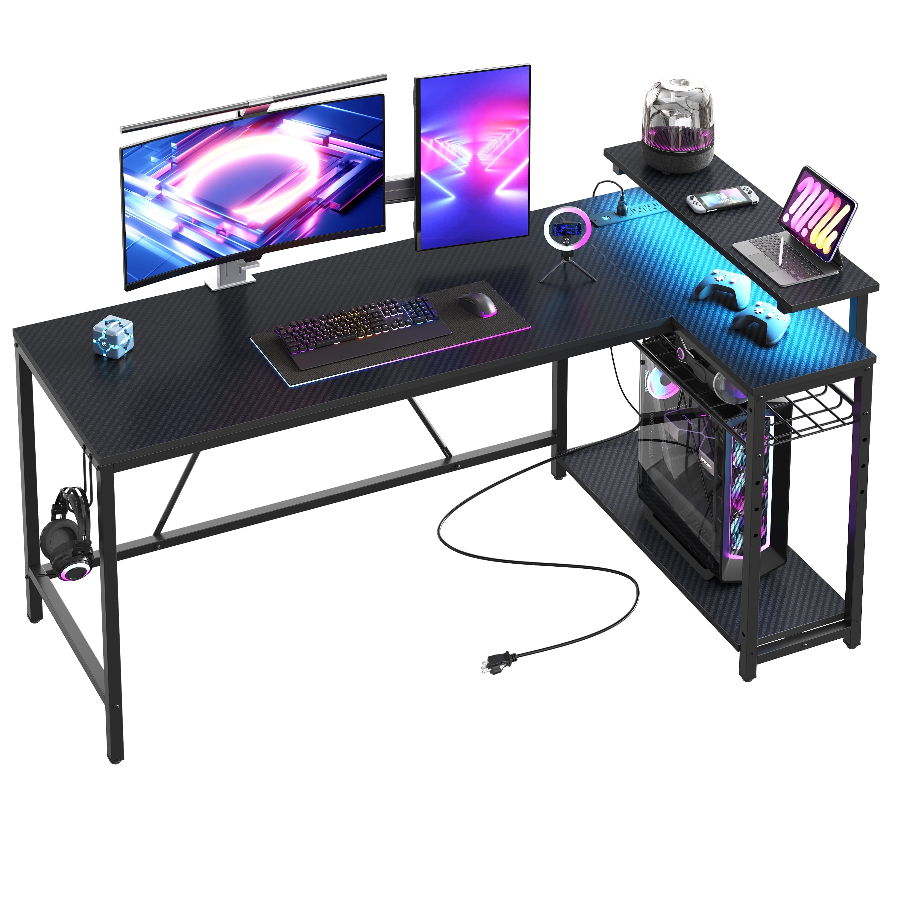 Level up your gaming setup! 🎮✨ Check out this sleek 58" L-Shaped Gaming Desk with LED lights, power outlet, and monitor stand! Perfect for your corner space! 🖥️💡 #GamingDesk #HomeOffice #GamerGoals