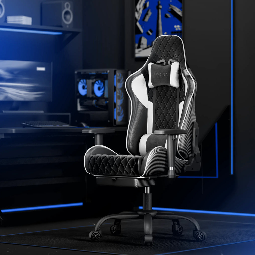 Gcpro-10 Big and Tall Gaming Chair with Footrest, High-Back Ergonomic Office Chair, Heavy Duty Reclining Computer Desk Chair with Adjustable Lumbar Support and Headrest
