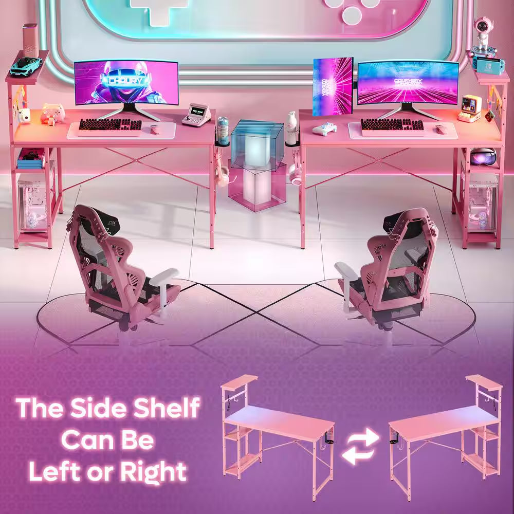 Level up your gaming setup with this 44" Pink Carbon Fiber Desk! 🌟✨ Featuring RGB LED lights, 4-tier storage, and a handy hook! 🎮💖 #GamingDesk #RGBLights #GamerStyle