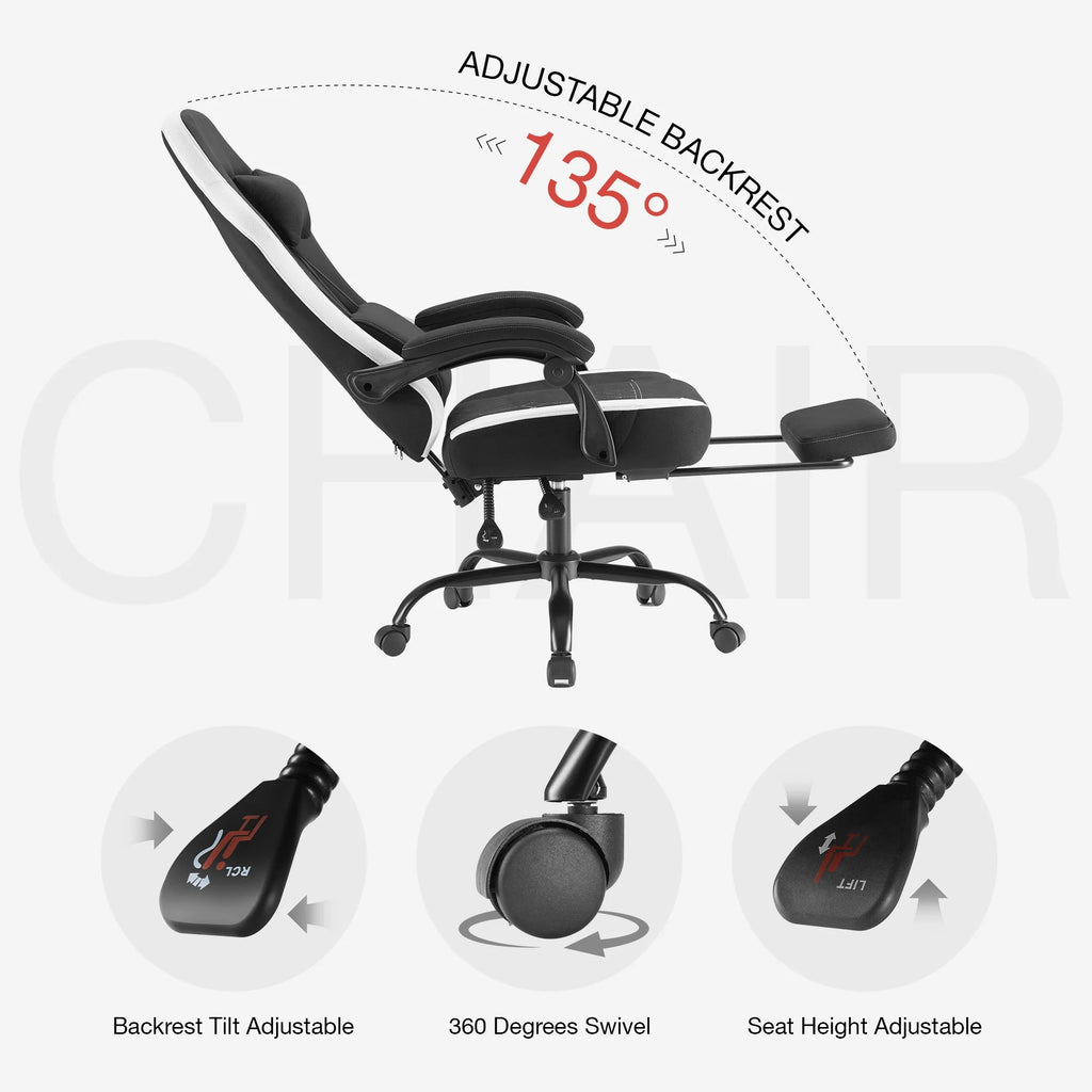Gaming Chair, Office Chair High Back Computer Chair Executive Ergonomic Adjustable Swivel Task Chair, Black