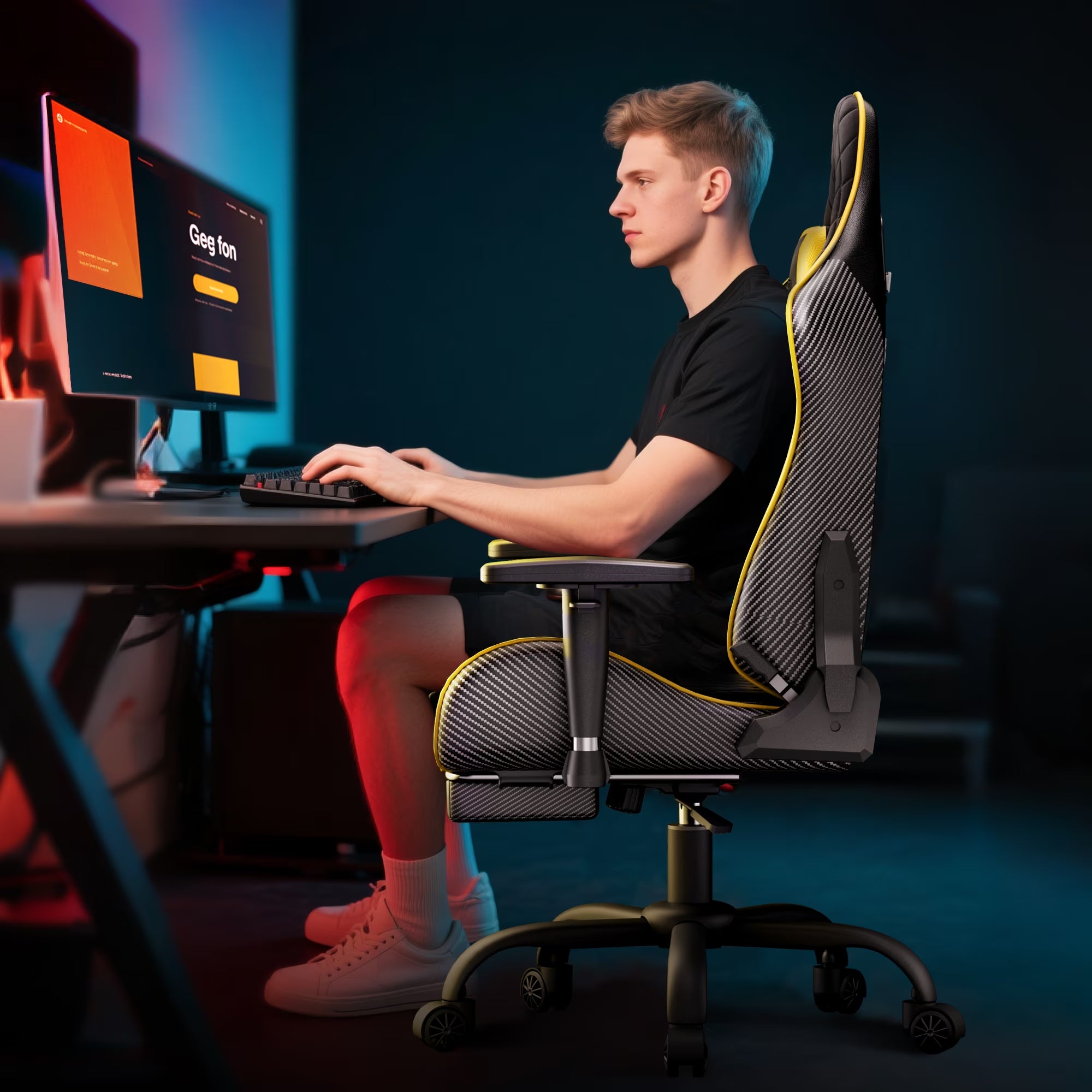 Gcpro-10 Big and Tall Gaming Chair, All-In-One Comfort Featuring a Retractable Footrest, High-Back Ergonomic Design, and Fully Adjustable Lumbar & Head Support