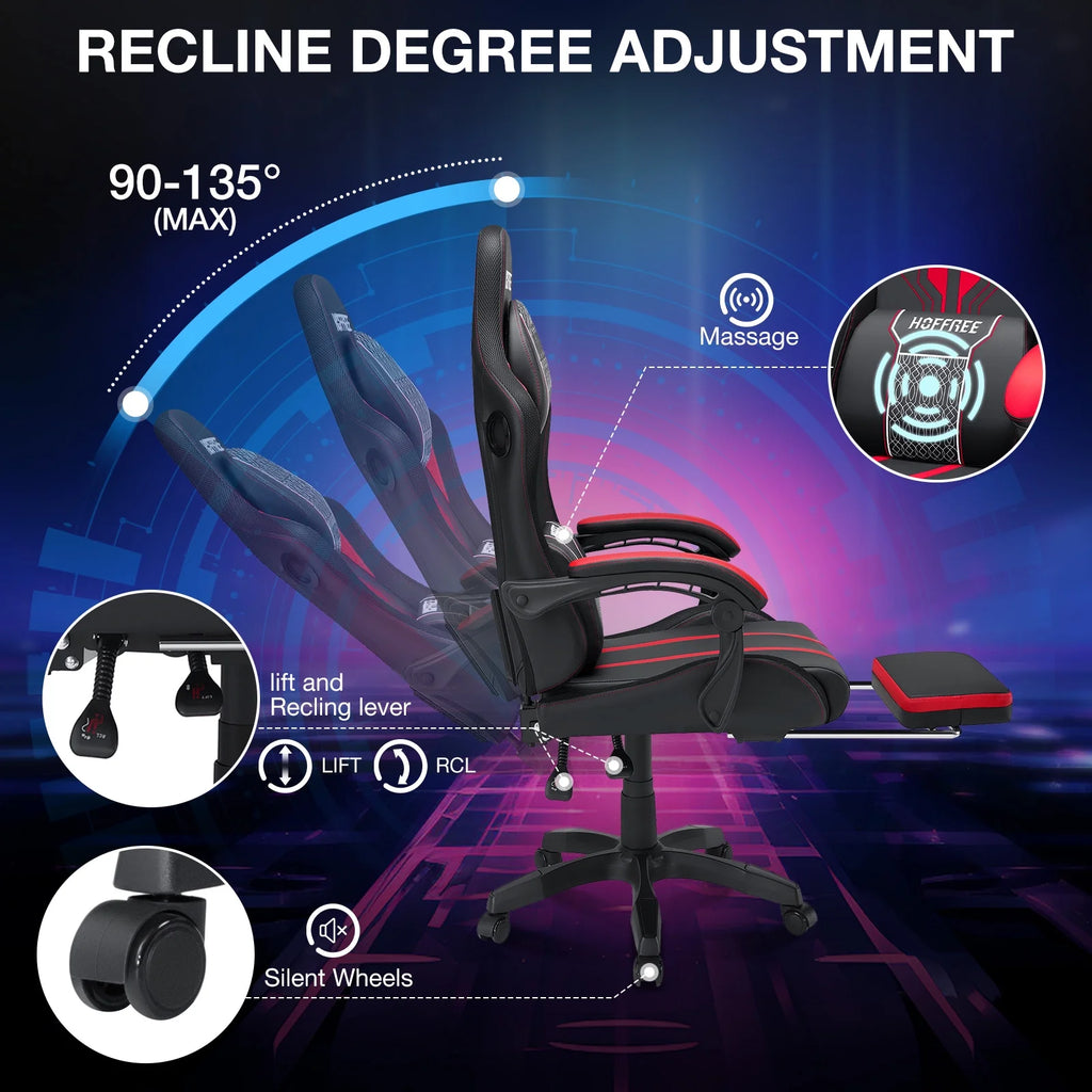 Big and Tall Gaming Chair with Speakers Office Chair with Footrest Heavy Duty Gamer Chair with Lumbar Support Height Adjustable 360-Swivel Seat and Headrest for Adults, 400Lbs