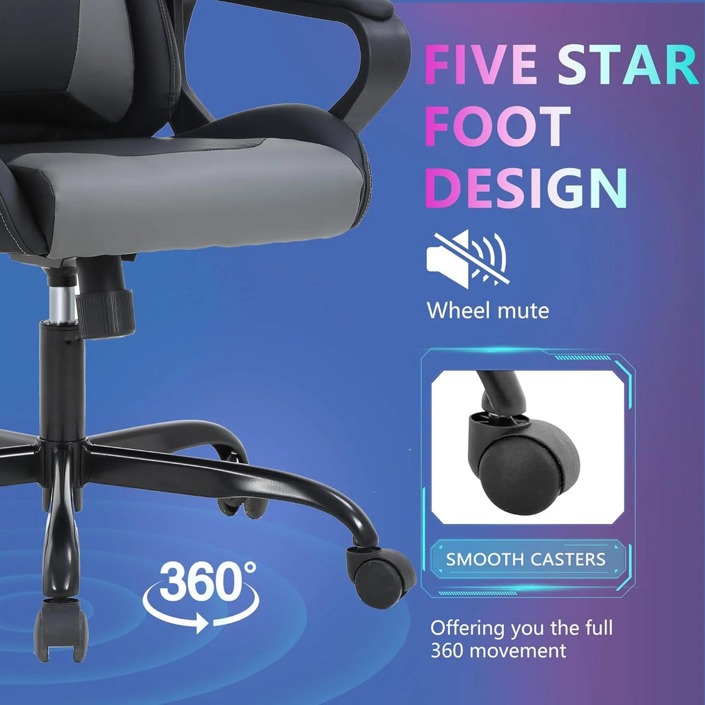 Racing Style Gaming Chair with Adjustable Pillows and Reclining Backrest for Unisex Gamers(Gray)