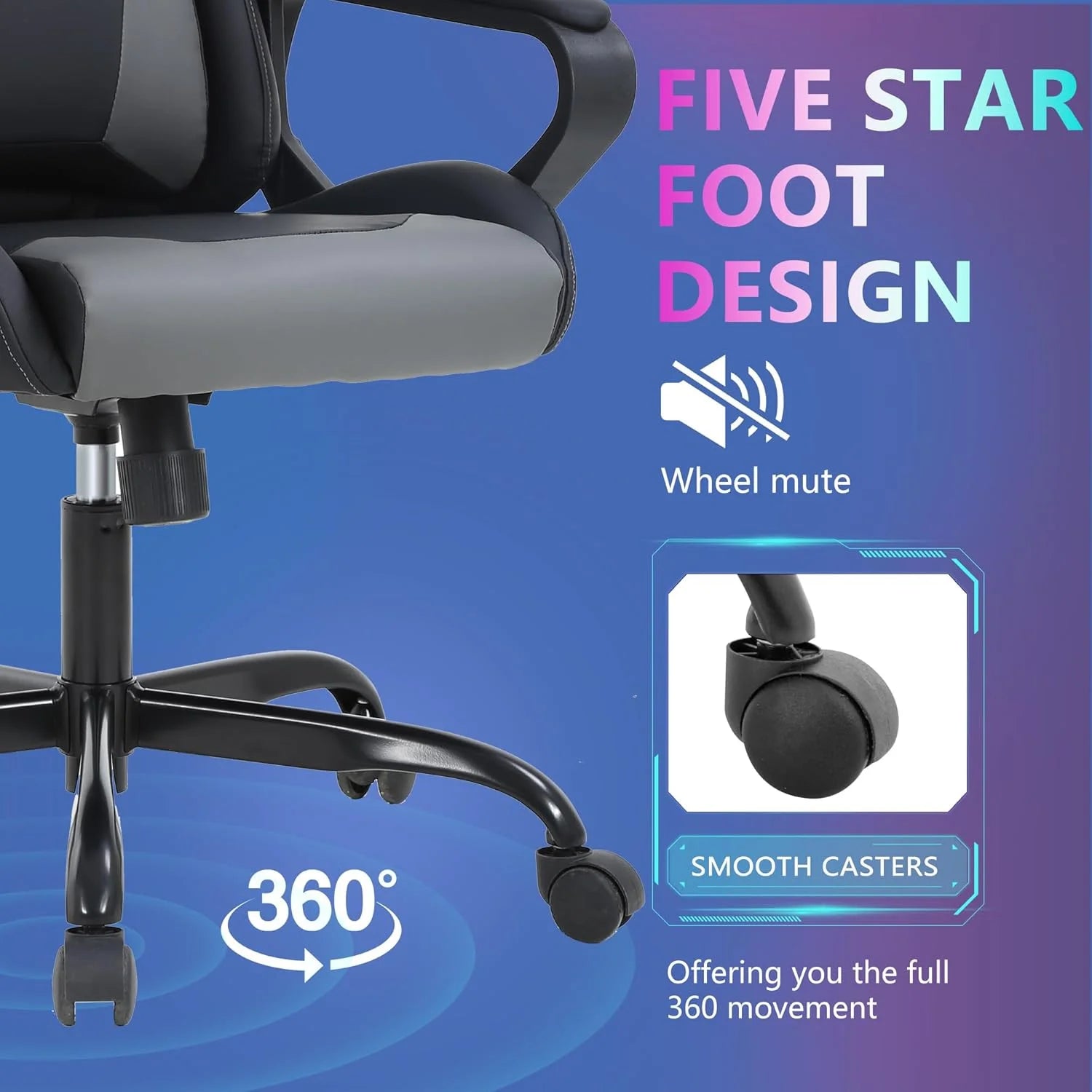 Racing Style Gaming Chair with Adjustable Pillows and Reclining Backrest for Unisex Gamers(Gray)