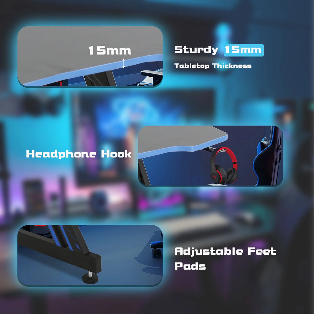 Level up your gaming setup with this cool Blue Z Shaped Desk featuring a handy headphone hook! 🎮💙 #GamingDesk #SetupGoals
