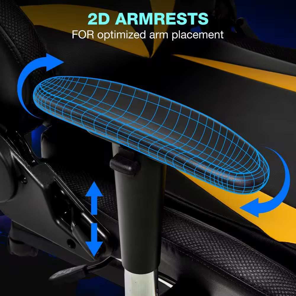 Level up your gaming experience with this sleek Yellow Faux Leather Massage LED Reclining Chair! 🎮✨ Enjoy Bluetooth speakers and adjustable armrests for ultimate comfort! 🛋️🔊 #GamingChair #Ergonomic #GamerLife