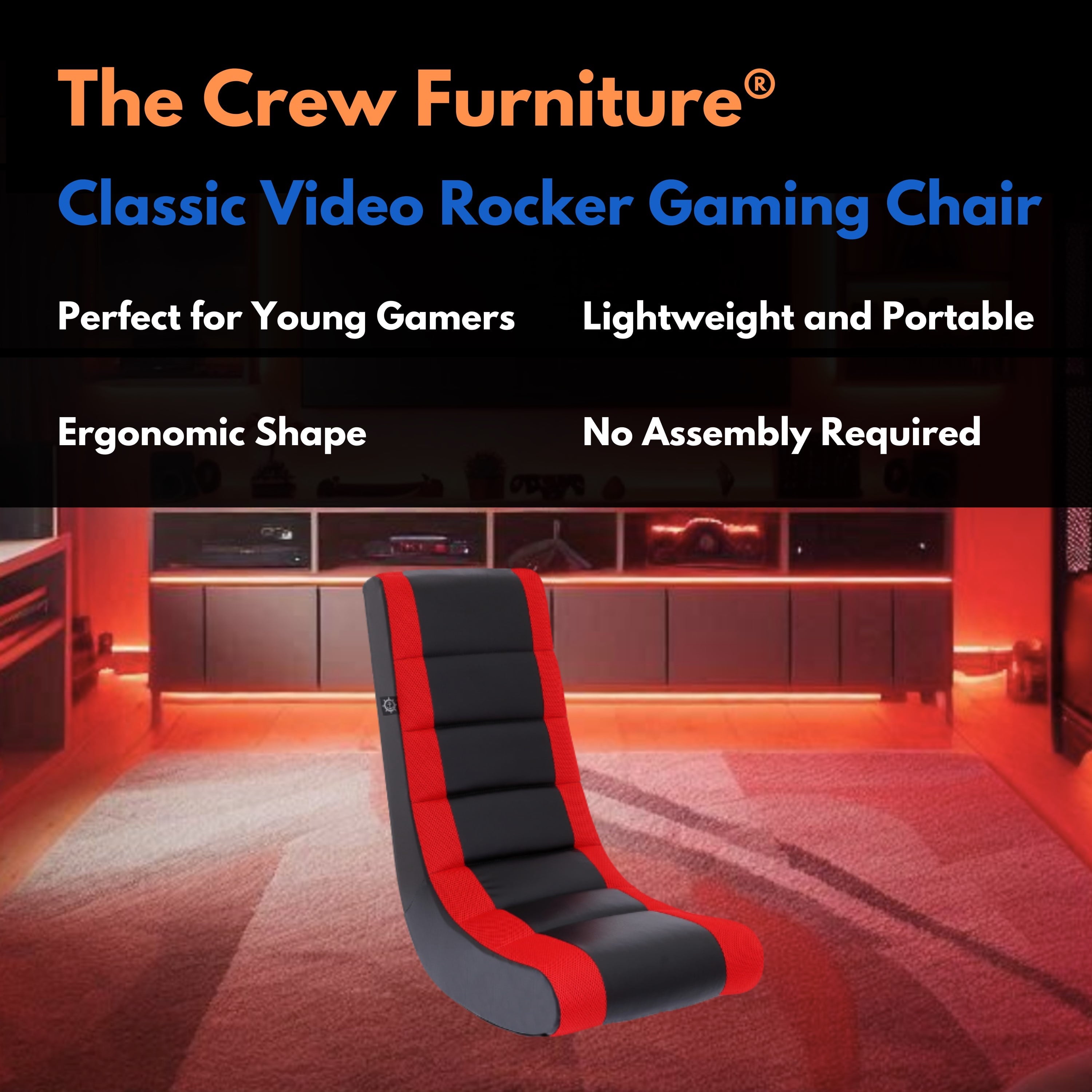 Level up your gaming experience with the Classic Video Rocker Floor Chair! Perfect for kids and teens, featuring stylish PU faux leather and breathable polyester mesh in sleek black and red. 🎮🔥 #GamingChair #KidsGaming