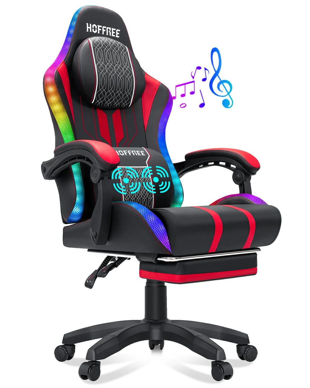 Big and Tall Gaming Chair with Speakers Office Chair with Footrest Heavy Duty Gamer Chair with Lumbar Support Height Adjustable 360-Swivel Seat and Headrest for Adults, 400Lbs