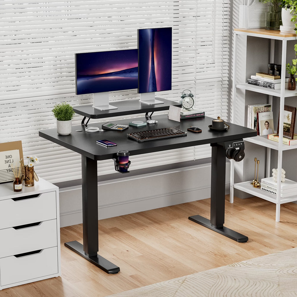 47" Wide Home Office Electric Height Adjustable Standing Desk Lifting Range 28~46" Computer Desk with Monitor Stand,Black