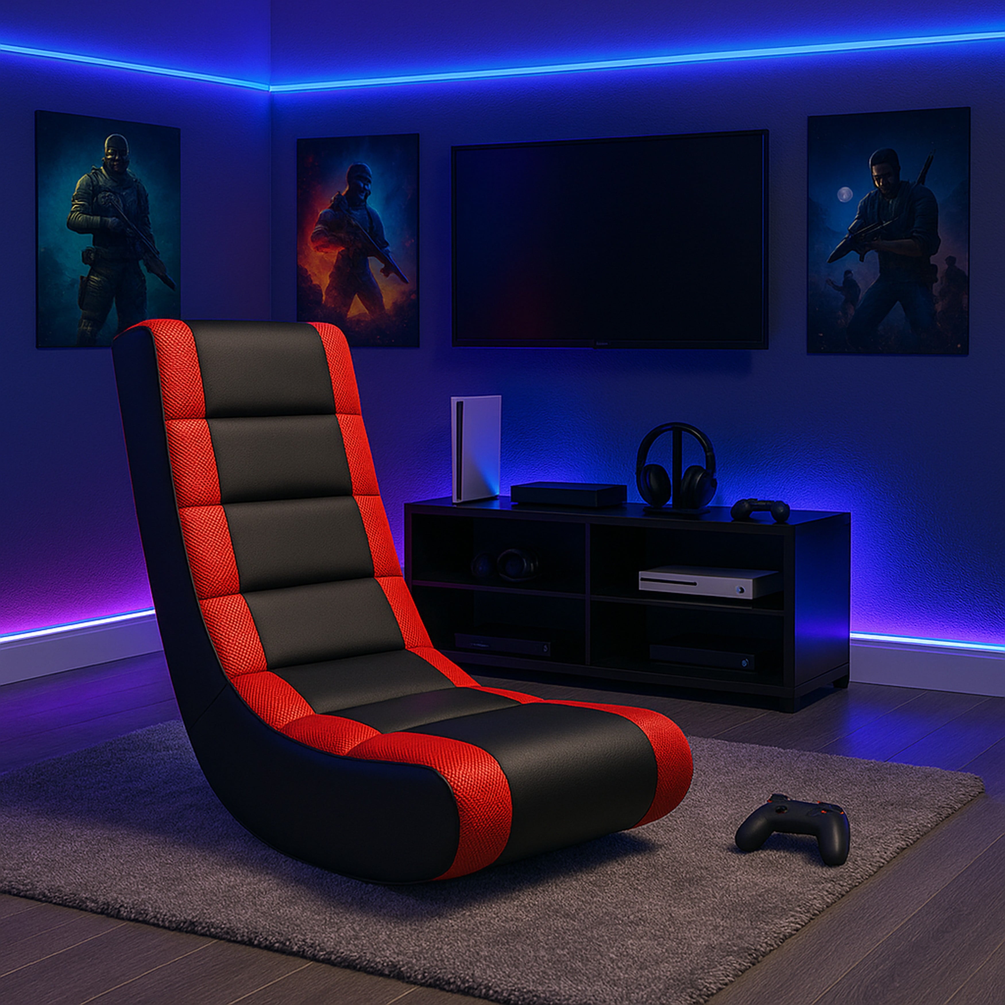 Level up your gaming experience with the Classic Video Rocker Floor Chair! Perfect for kids and teens, featuring stylish PU faux leather and breathable polyester mesh in sleek black and red. 🎮🔥 #GamingChair #KidsGaming