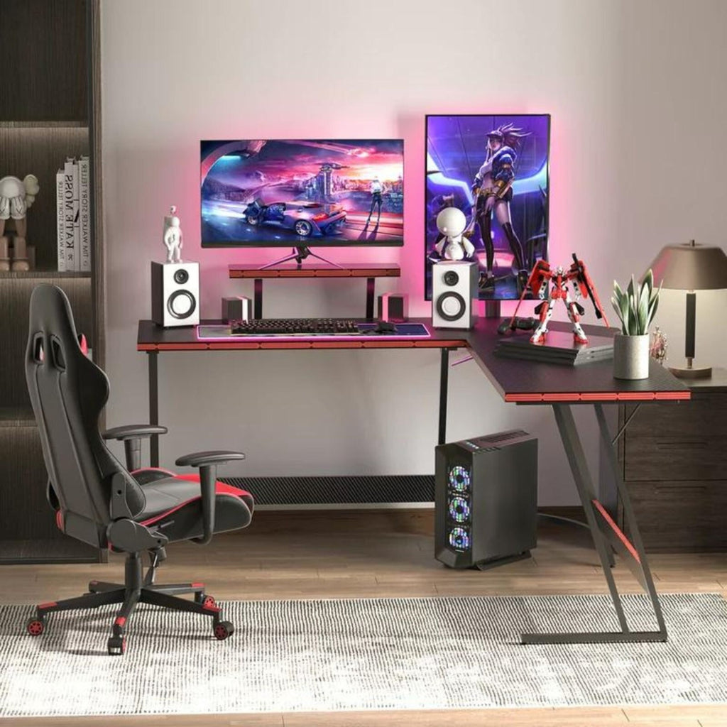 L-Shaped Gaming Desk 51" Corner Office Desk W/ Removable Monitor Riser, Black
