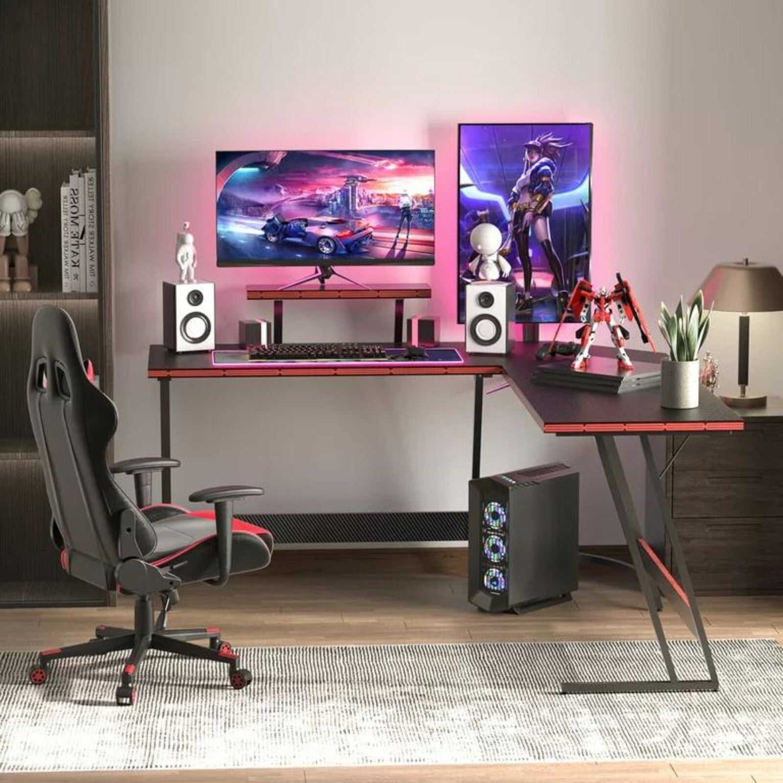 L-Shaped Gaming Desk 51" Corner Office Desk W/ Removable Monitor Riser, Black
