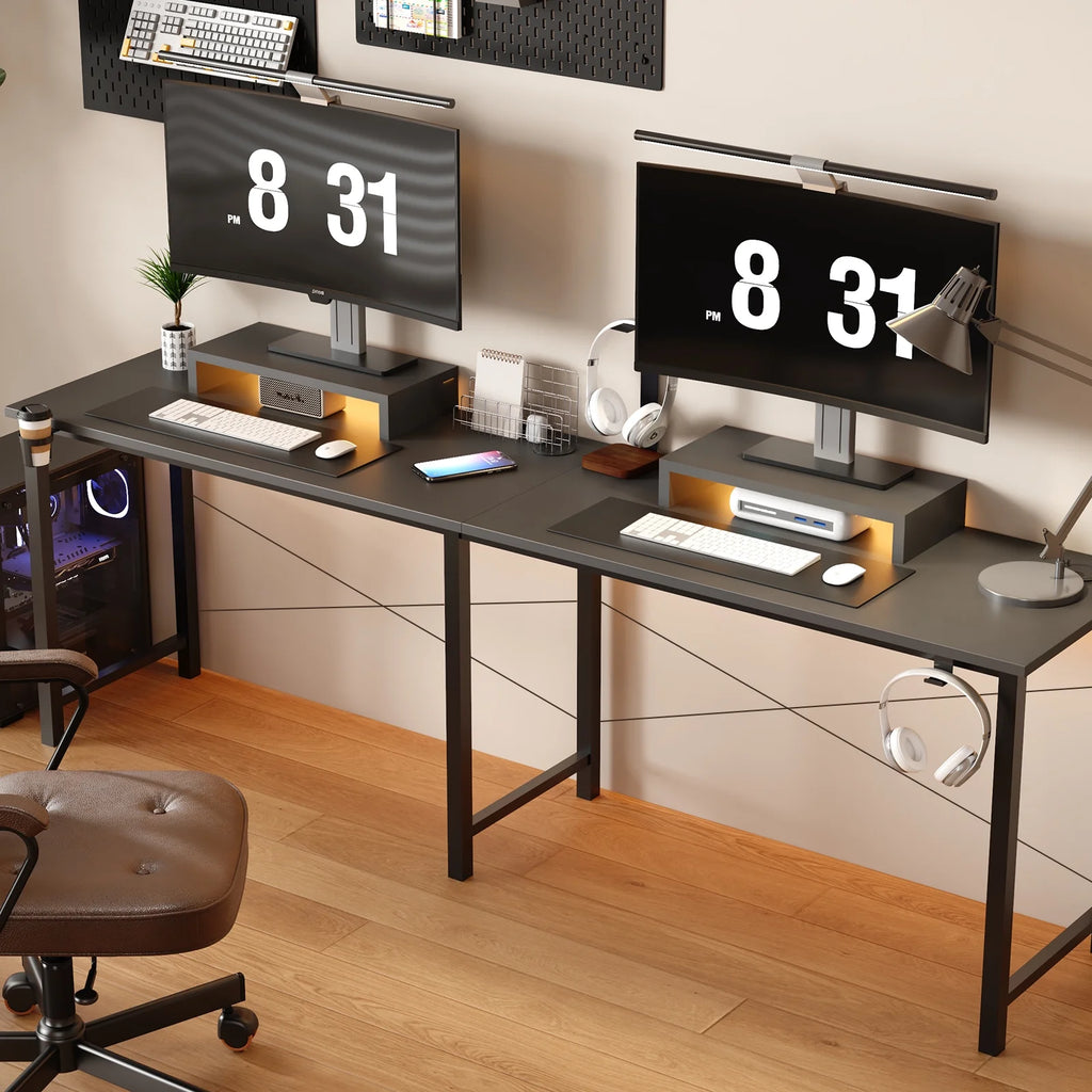 Level up your gaming setup with our sleek L-Shaped Desk featuring RGB lights and removable storage! 🖤✨ #GamingDesk #RGB #GameOn