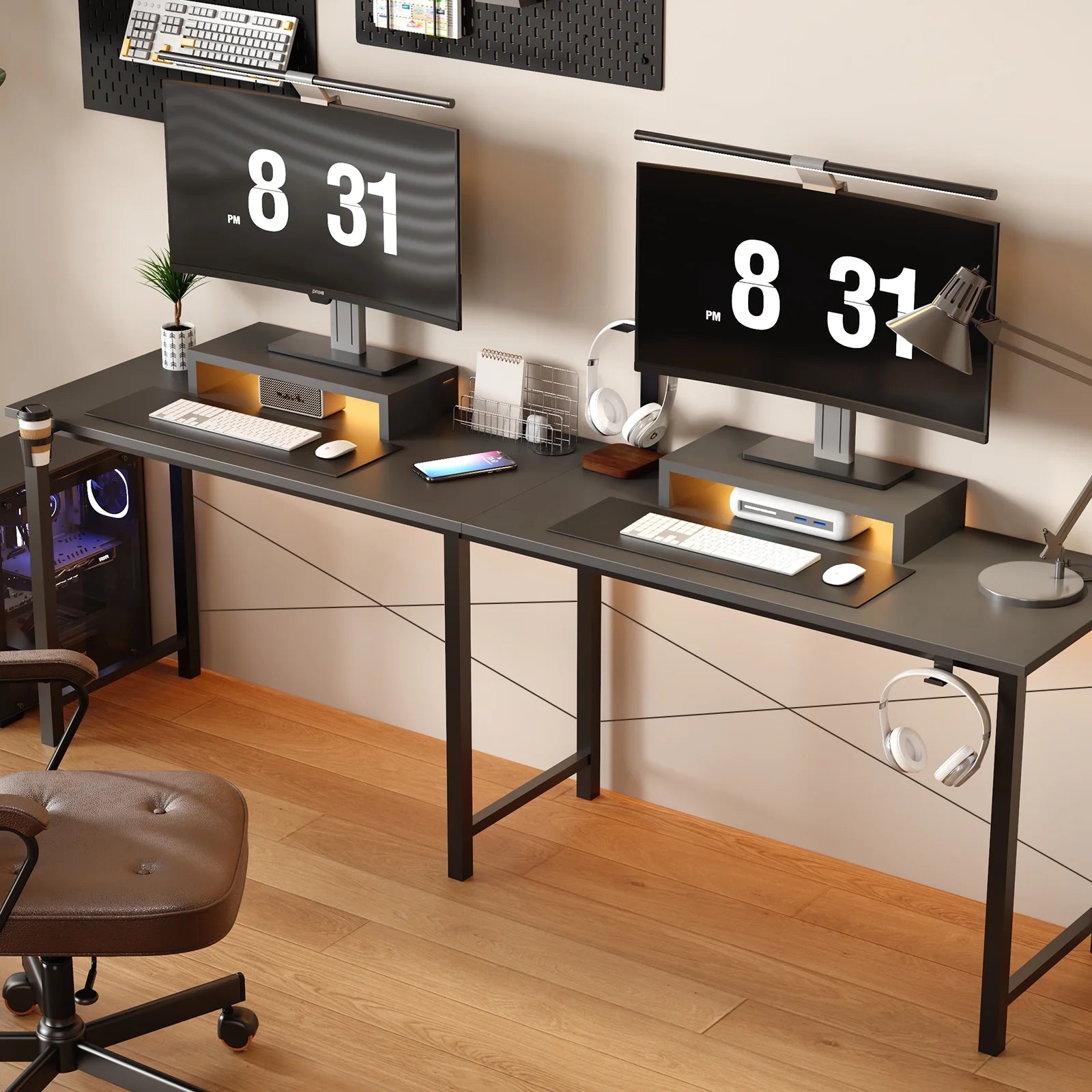 Level up your gaming setup with our sleek L-Shaped Desk featuring RGB lights and removable storage! 🖤✨ #GamingDesk #RGB #GameOn