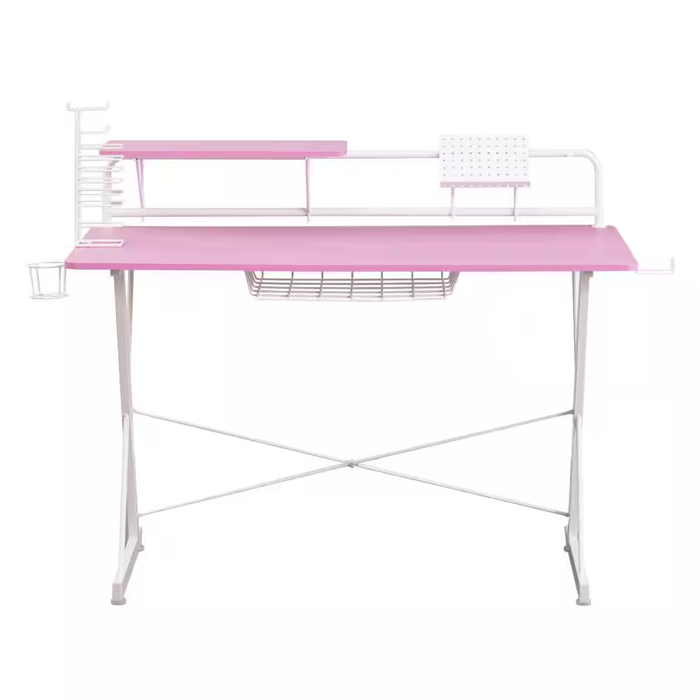47.25" TS-200 Carbon Computer Gaming Desk with Shelving, Pink