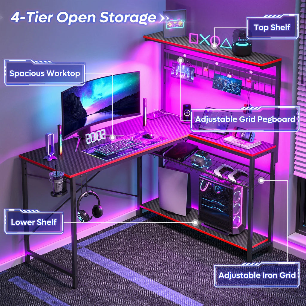 Level Up Your Gaming Setup! 🎮🖥️ Check out this sleek 51" L-Shaped Desk with Power Outlets & LED Lighting! Perfect for gamers and home office warriors! 🖤 #GamingDesk #HomeOffice #GamerEssentials
