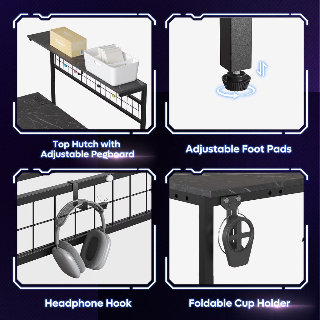 Level Up Your Gaming Setup! 🎮🖥️ Check Out This 51" L Shaped Gaming Desk with LED Lights, Power Outlets, and Stylish Black Marble Finish! Perfect for Home Office and Gamers! #GamingDesk #HomeOffice #GamerGear
