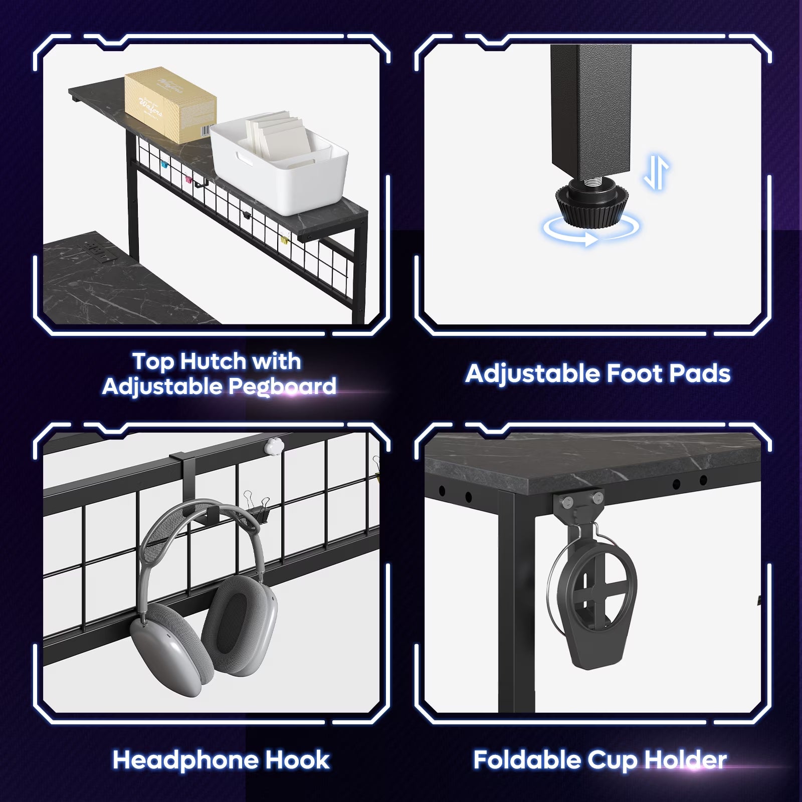 Level Up Your Gaming Setup! 🎮🖥️ Check Out This 51" L Shaped Gaming Desk with LED Lights, Power Outlets, and Stylish Black Marble Finish! Perfect for Home Office and Gamers! #GamingDesk #HomeOffice #GamerGear