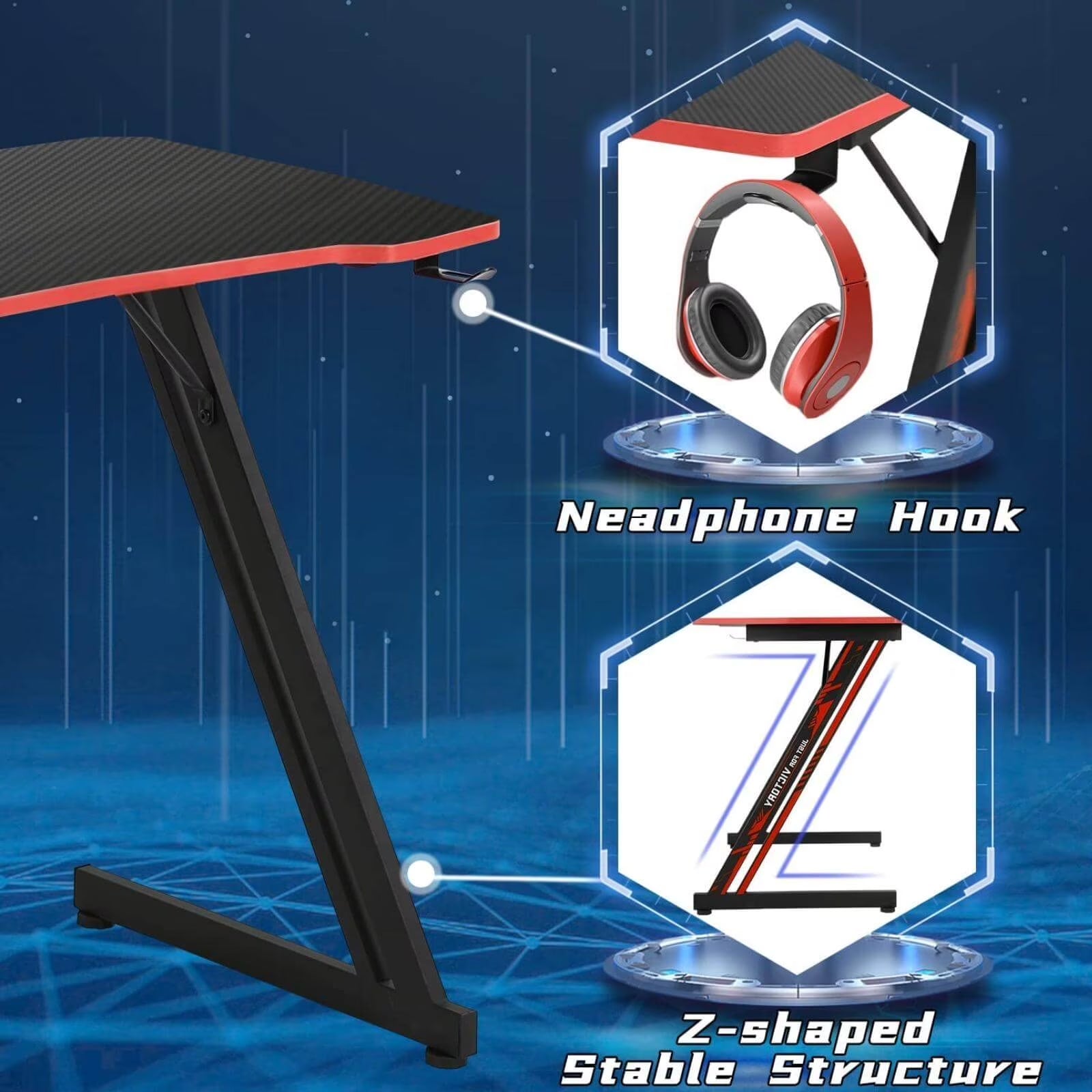 Level up your gaming setup with this sleek 39.4" Z-Shaped Desk! Perfect for your home office or gaming den, featuring an ergonomic design and handy headphone hook. 🚀🎮 #GamingDesk #GamerLife