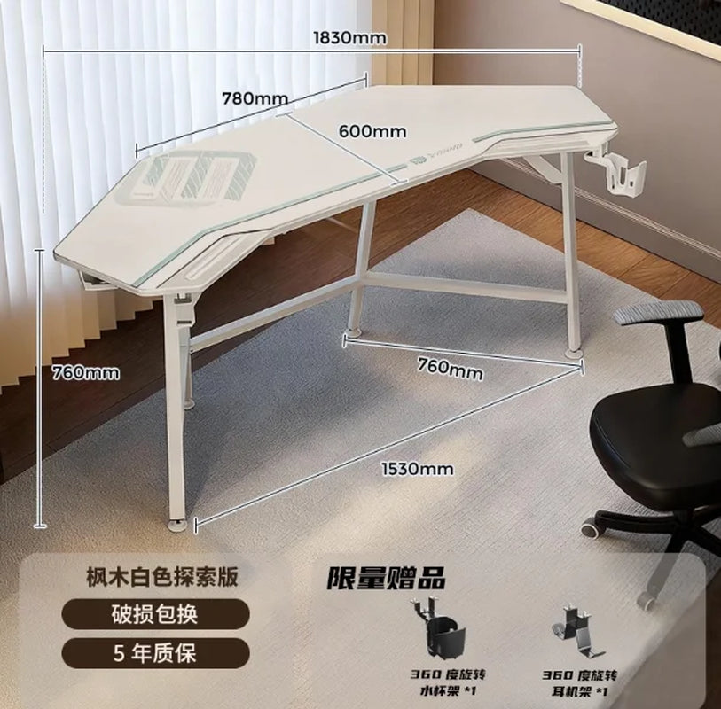Aero Gaming Desk with Led Lights, 72" Large Wing-Shaped Studio Desk W Keyboard Tray Monitor Stand Dual Headphon