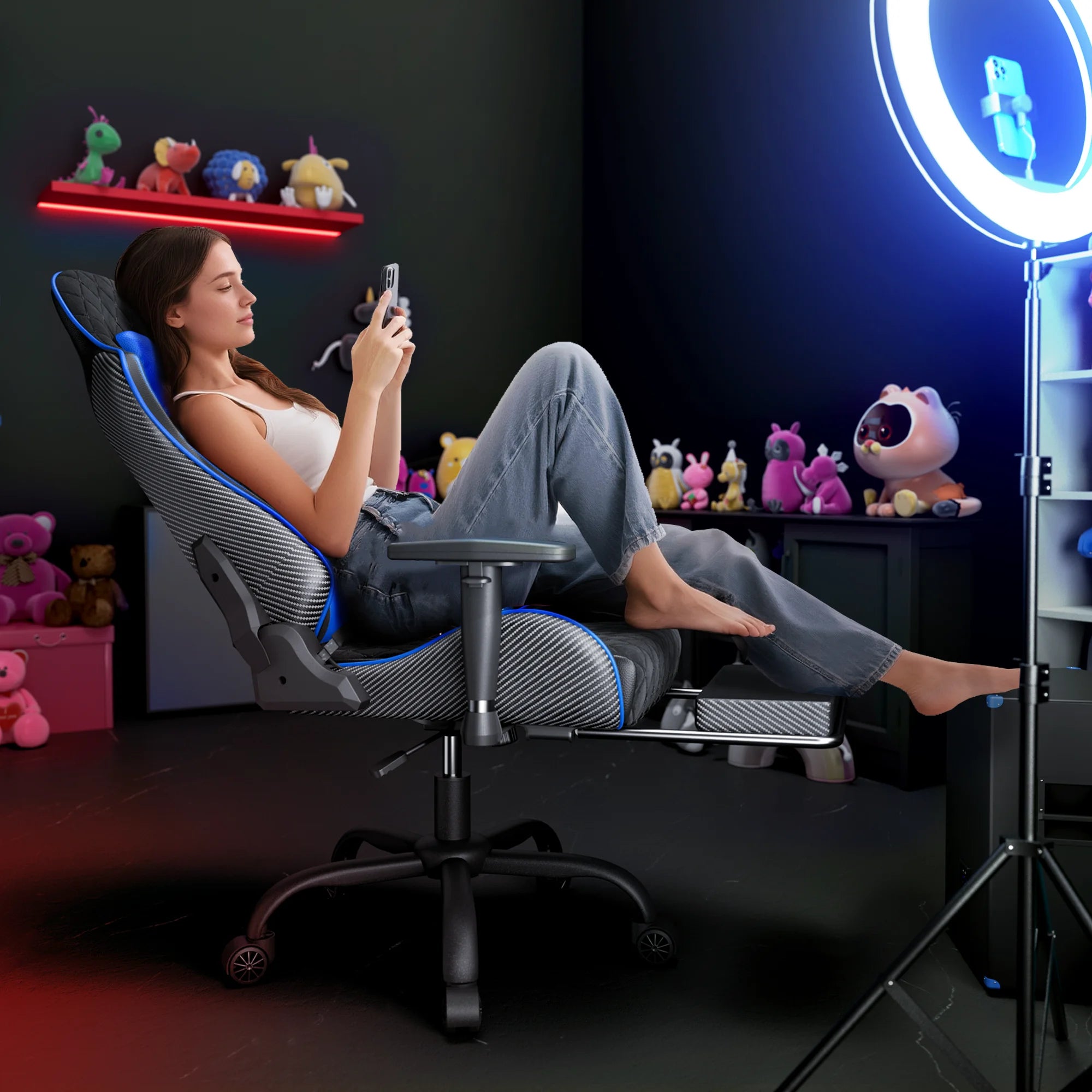 Gcpro-10 Gaming Chair, Big and Tall Video Game Chair with Footrest, High Back Ergonomic Computer Desk Chair Height Adjustable with Headrest and Lumbar Support