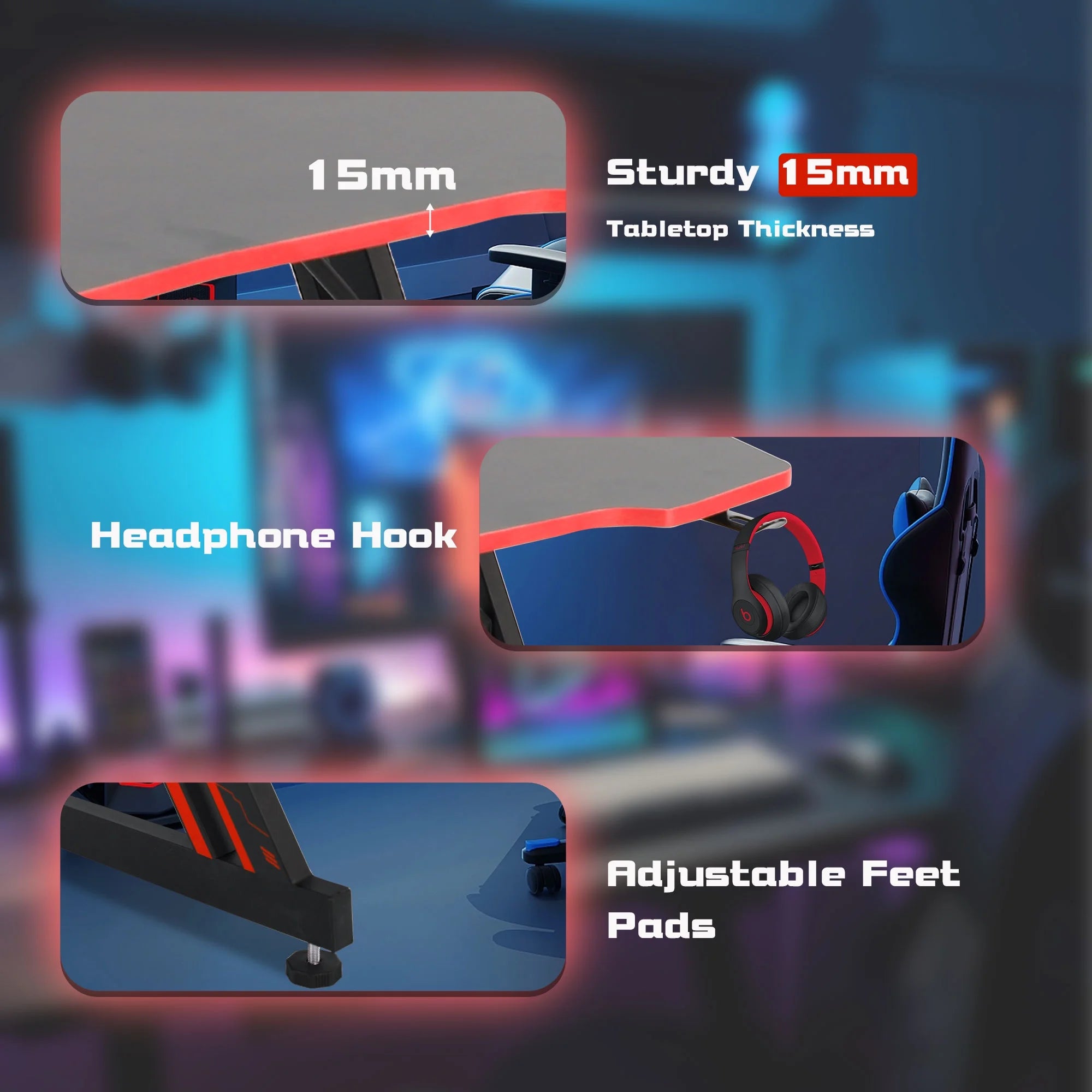 Upgrade Your Gaming Space with Our Stylish Z-Shaped Desk Featuring a Headphone Hook in Cool Blue/Red! 🎮✨