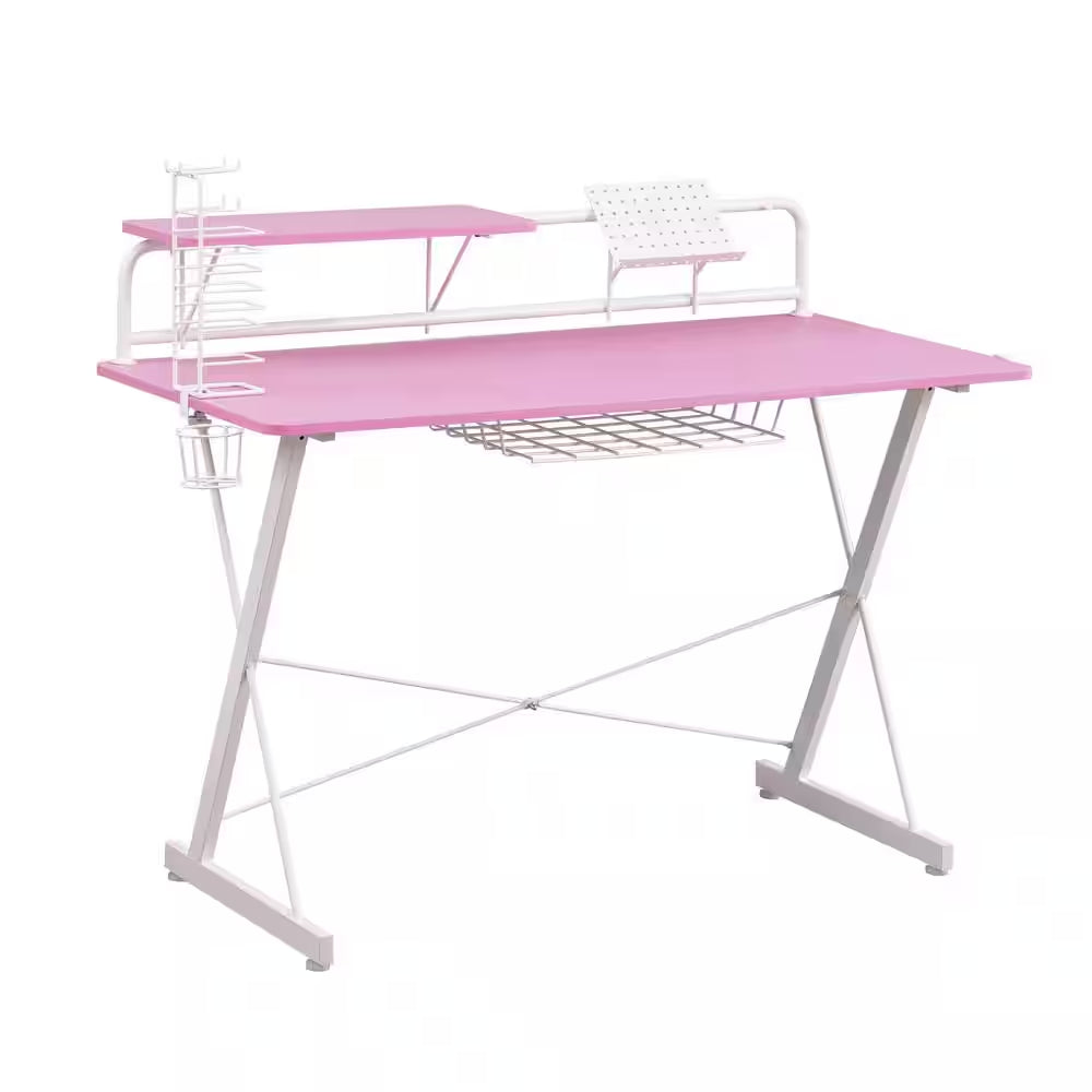 47.25" TS-200 Carbon Computer Gaming Desk with Shelving, Pink