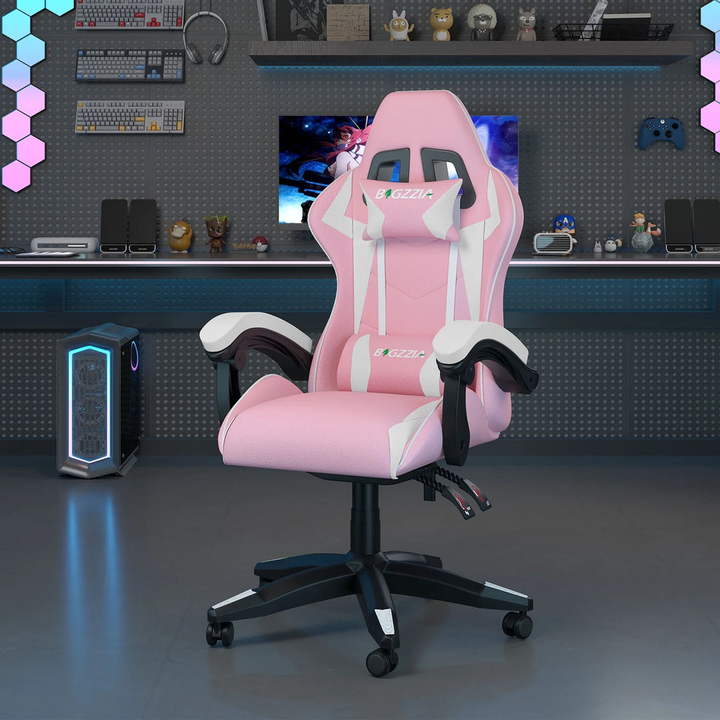 High-Back Gaming Chair Computer Racing Chair with Headrest and Lumbar Support for Back Pain, Pink