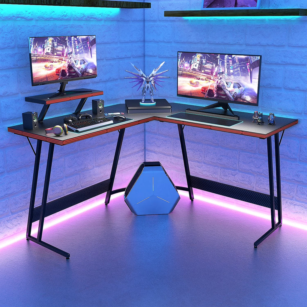 Level up your gaming setup with this sleek 51.2" L-Shaped Carbon Fiber Gaming Desk! Perfect for your corner space in stylish black! 🖤🎮 #GamingDesk #GamerSetup