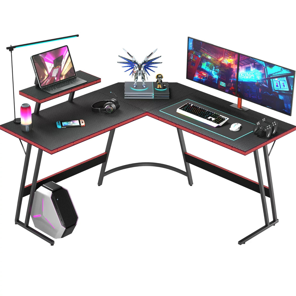 L-Shaped Gaming Desk 51" Corner Office Desk W/ Removable Monitor Riser, Black