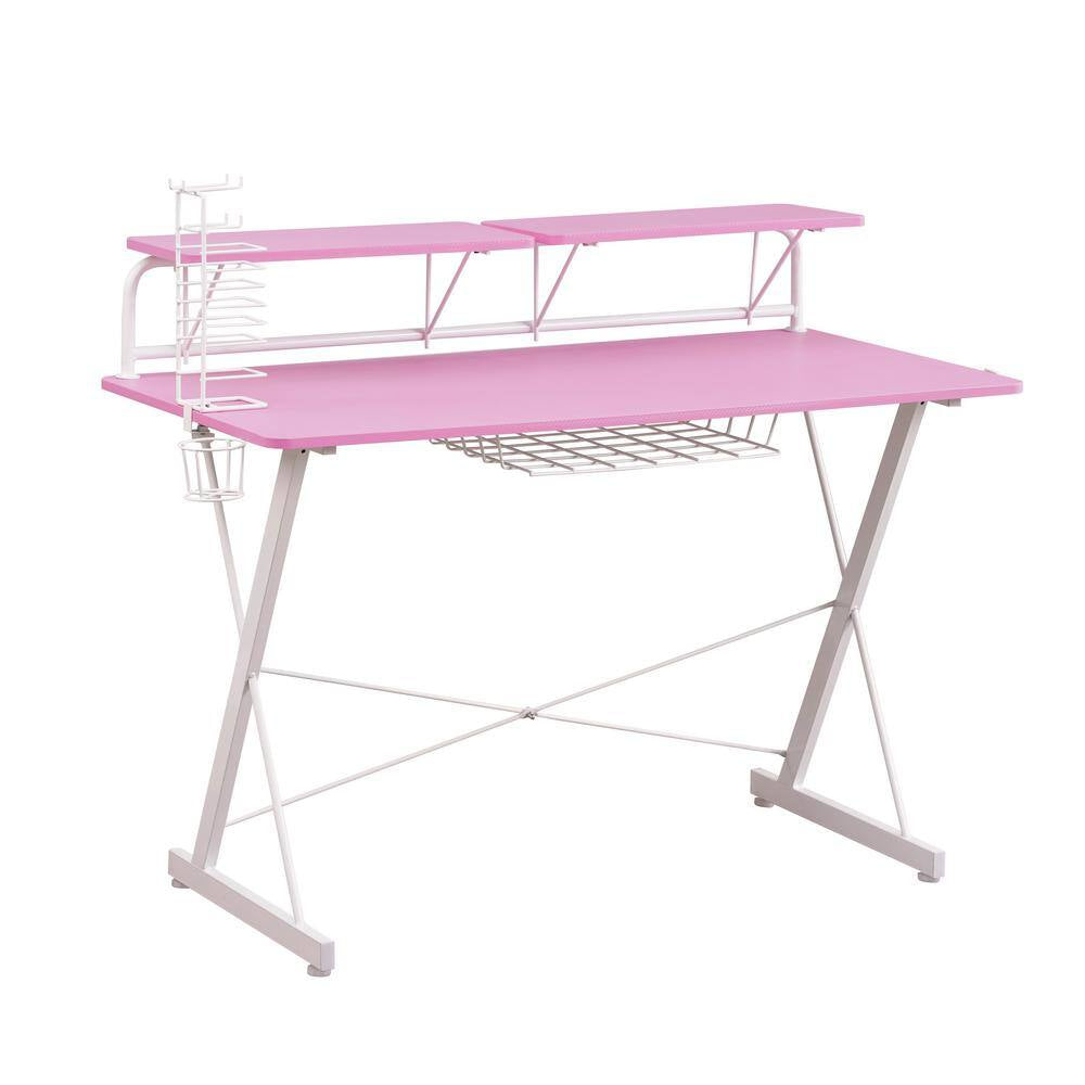 47.25" TS-200 Carbon Computer Gaming Desk with Shelving, Pink
