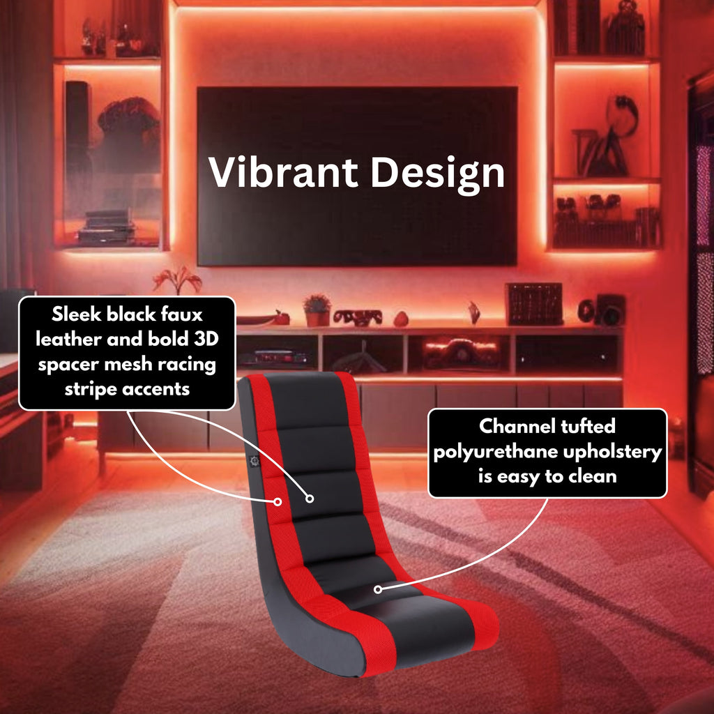 Level up your gaming experience with the Classic Video Rocker Floor Chair! Perfect for kids and teens, featuring stylish PU faux leather and breathable polyester mesh in sleek black and red. 🎮🔥 #GamingChair #KidsGaming