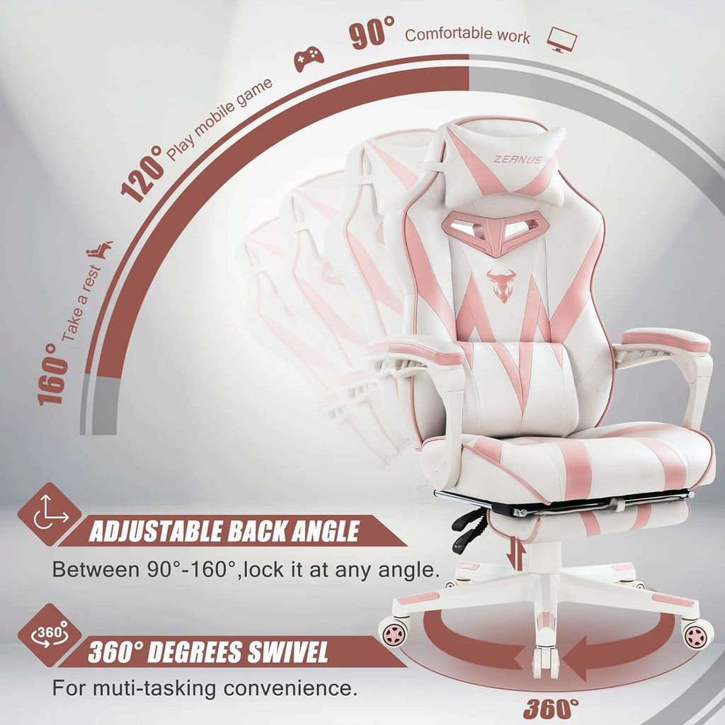 Level up your gaming setup with this adorable pink gaming chair! Perfect for girls and women, it features a reclining design, footrest, and even a massage function. Comfort meets style for the ultimate gaming experience! 🎮💖 #GamingChair #GamerGirl