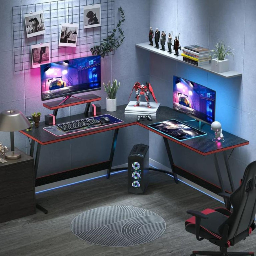 L-Shaped Gaming Desk 51" Corner Office Desk W/ Removable Monitor Riser, Black