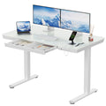 Glass Top Electric Standing Desk with Drawer, 55'' X 28'' Electric Height Adjustable Desk with USB Charging Ports, Sit Stand up for Home Office