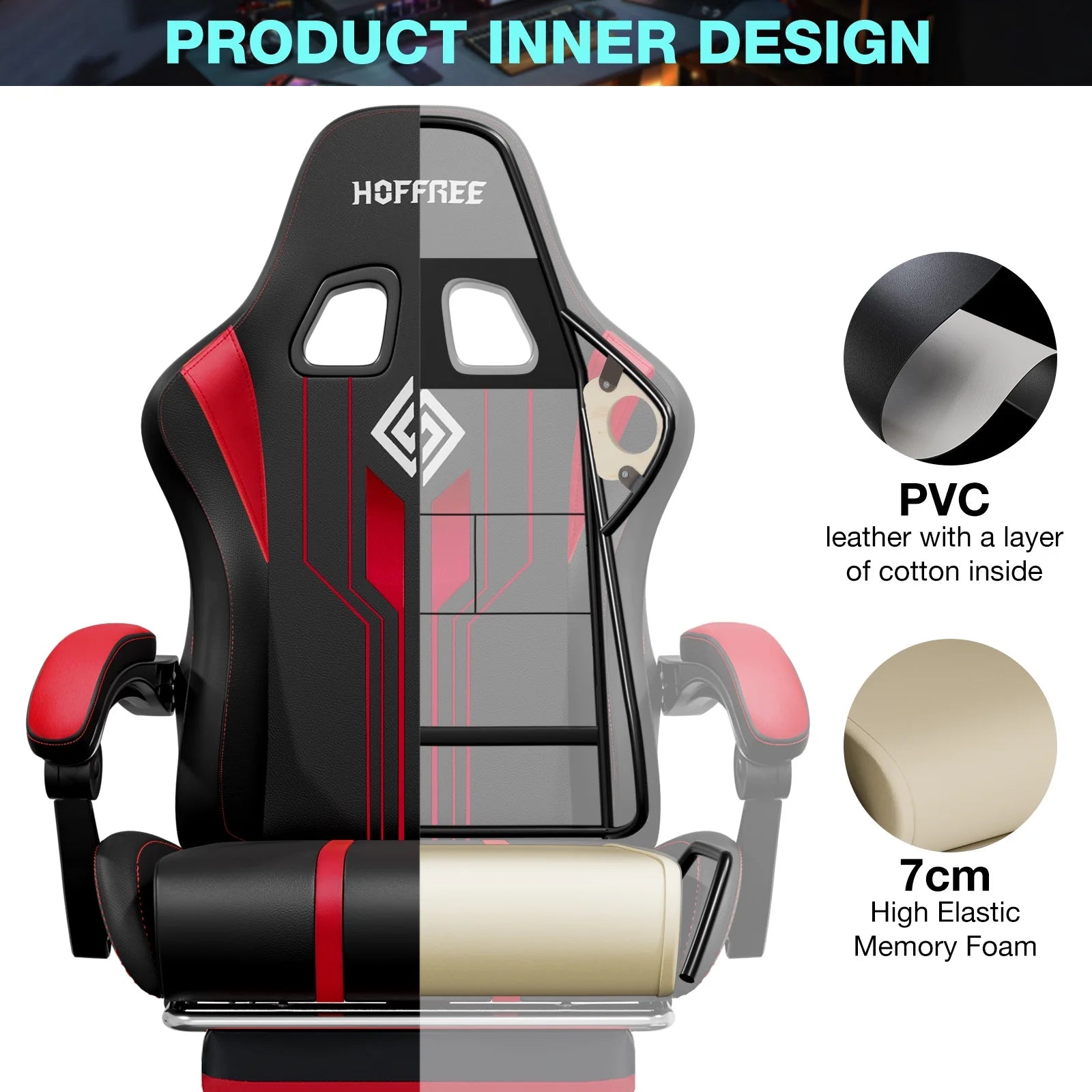 Big and Tall Gaming Chair with Speakers Office Chair with Footrest Heavy Duty Gamer Chair with Lumbar Support Height Adjustable 360-Swivel Seat and Headrest for Adults, 400Lbs